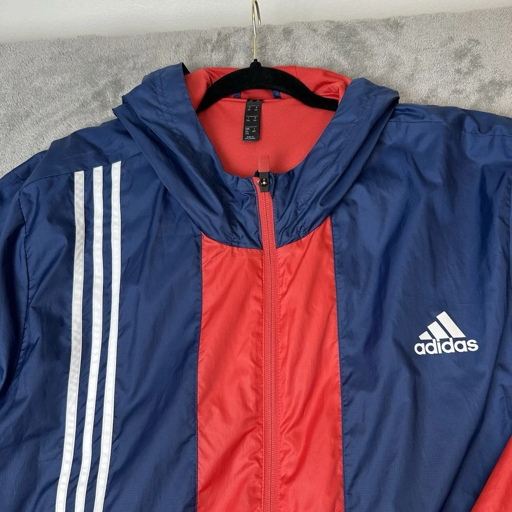 Adidas Windbreaker Axis Full‎ Zip Jacket Mens Hooded Color White, Red & Blue 2XL